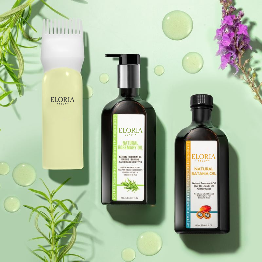 Batana & Rosemary Hair Nourishment Set: Complete Care with Pre-Diluted Oils, Applicator & Pump