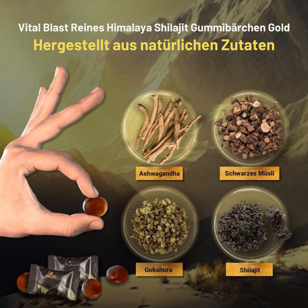 Himalayan Shilajit Gummies | Mit Ashwagandha Gokshura & anderen Kräutern | Ohne Zuckerzusatz | 60 Gummies