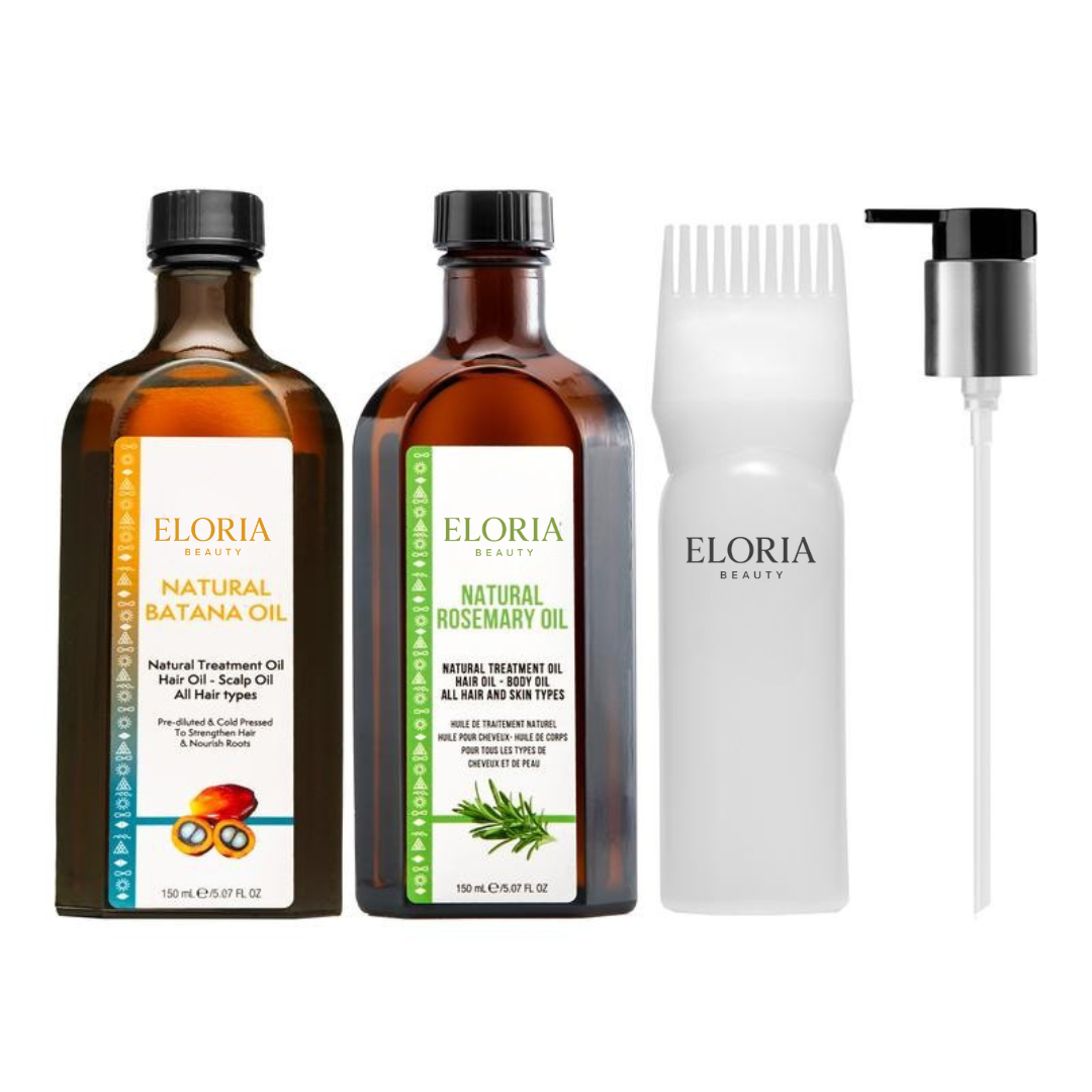 Batana & Rosemary Hair Nourishment Set: Complete Care with Pre-Diluted Oils, Applicator & Pump
