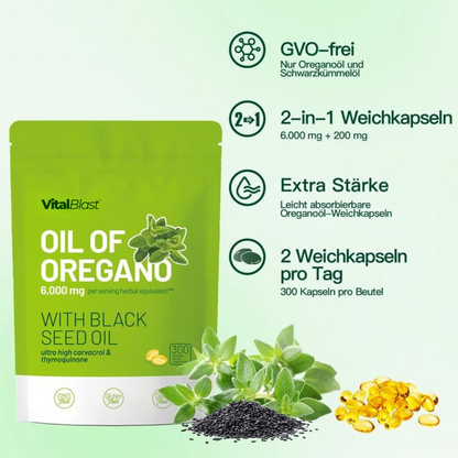 Oregano-Öl 300 Kapseln mit Schwarzkümmelöl