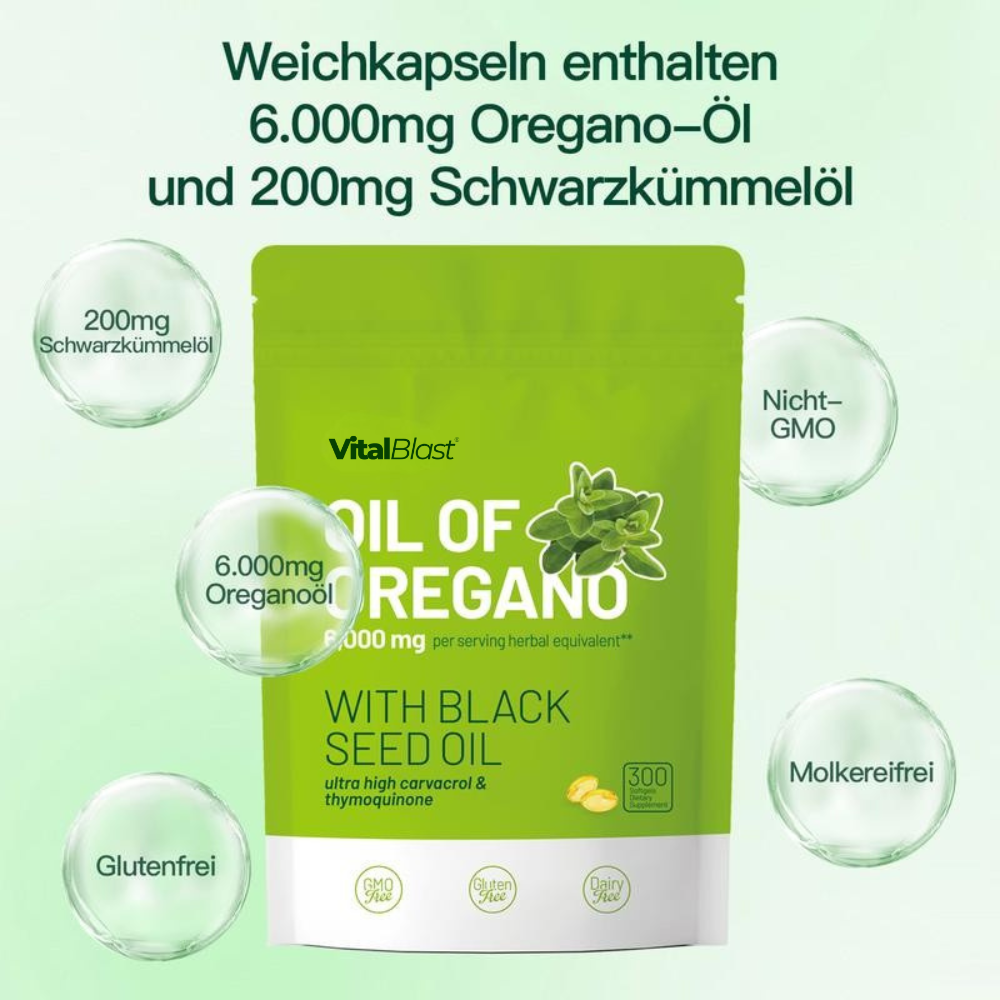 Oregano-Öl 300 Kapseln mit Schwarzkümmelöl
