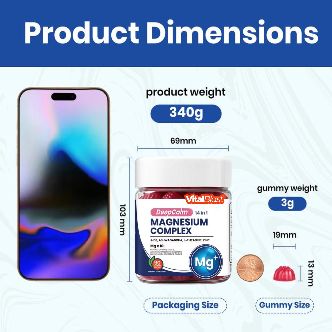 14-in-1 Magnesium Gummies – with Ashwagandha, L-Theanine, Vitamin D3 & Zinc, Edible Healthcare Dietary