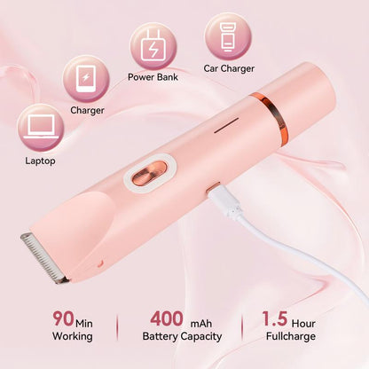 Recortadora de Bikini para mujer, afeitadora y depiladora eléctrica 2 en 1 para cuerpo y rostro con diseño de doble cabezal para un recorte suave e indoloro del vello púbico