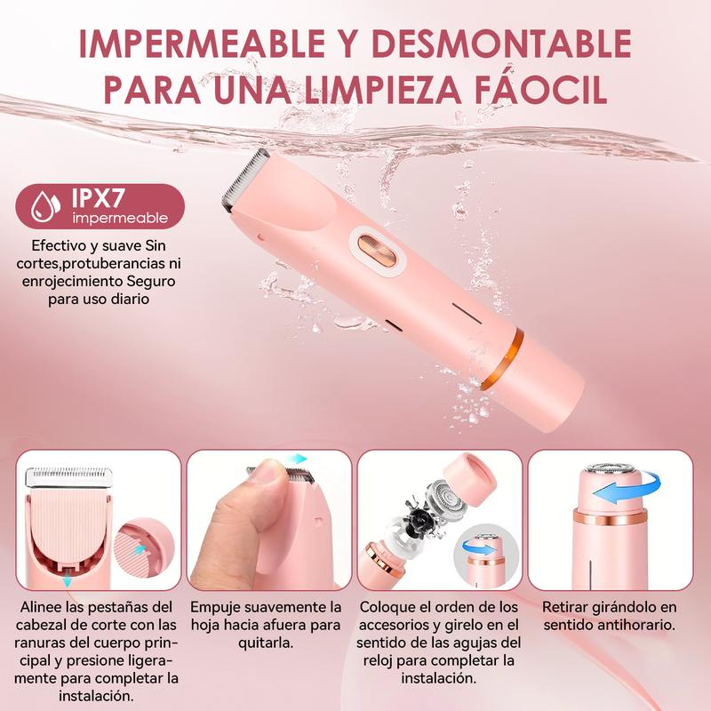 Recortadora de Bikini para mujer, afeitadora y depiladora eléctrica 2 en 1 para cuerpo y rostro con diseño de doble cabezal para un recorte suave e indoloro del vello púbico