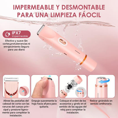 Recortadora de Bikini para mujer, afeitadora y depiladora eléctrica 2 en 1 para cuerpo y rostro con diseño de doble cabezal para un recorte suave e indoloro del vello púbico