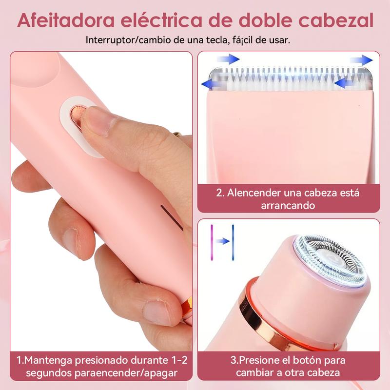 Recortadora de Bikini para mujer, afeitadora y depiladora eléctrica 2 en 1 para cuerpo y rostro con diseño de doble cabezal para un recorte suave e indoloro del vello púbico