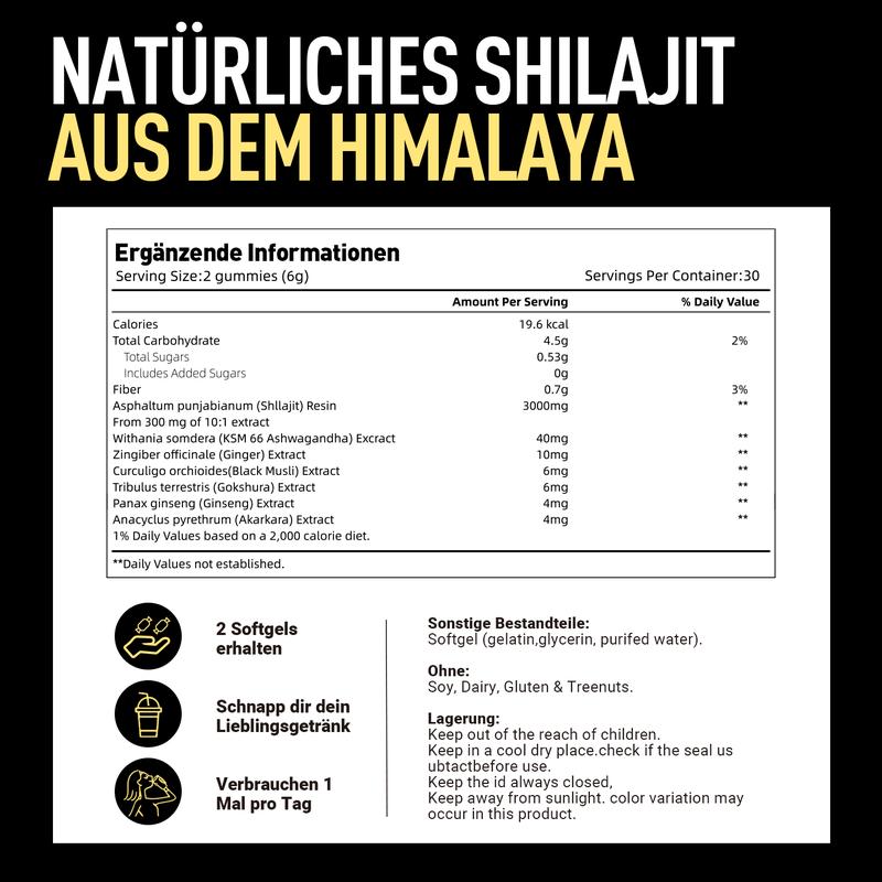 Himalayan Shilajit Gummies | Mit Ashwagandha Gokshura & anderen Kräutern | Ohne Zuckerzusatz | 60 Gummies
