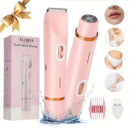 Recortadora de Bikini para mujer, afeitadora y depiladora eléctrica 2 en 1 para cuerpo y rostro con diseño de doble cabezal para un recorte suave e indoloro del vello púbico