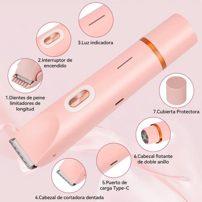 Recortadora de Bikini para mujer, afeitadora y depiladora eléctrica 2 en 1 para cuerpo y rostro con diseño de doble cabezal para un recorte suave e indoloro del vello púbico
