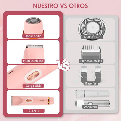 Recortadora de Bikini para mujer, afeitadora y depiladora eléctrica 2 en 1 para cuerpo y rostro con diseño de doble cabezal para un recorte suave e indoloro del vello púbico