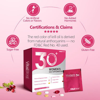 Beautypack Women’s Daily Supplement | Multivitamin, Calcium, Magnesium, Cranberry, Probiotics, Turmeric, Collagen, Krill Oil